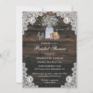 Mason Jar Baby's Breath Floral Lace Bridal Shower Invitation