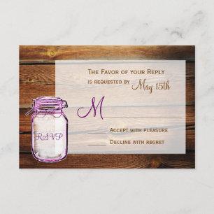 Mason Jar Barn Wood Rustic Wedding RSVP Cards
