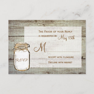 Mason Jar Barn Wood Rustic Wedding RSVP Cards