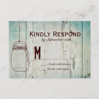 Mason Jar Barn Wood Typography Wedding RSVP Cards