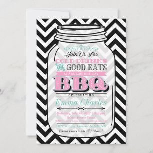 Mason Jar Birthday BBQ Invitation, Child or Adult Invitation