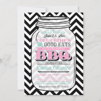 Mason Jar Birthday BBQ Invitation, Child or Adult Invitation