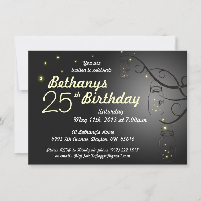 Mason Jar Birthday Invitation in Black Grey (Front)