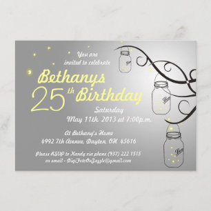 Mason Jar Birthday Invitation in Grey Silver