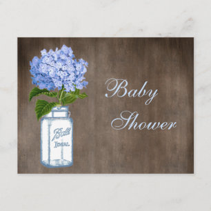Mason Jar & Blue Hydrangea Rustic Baby Shower Invitation