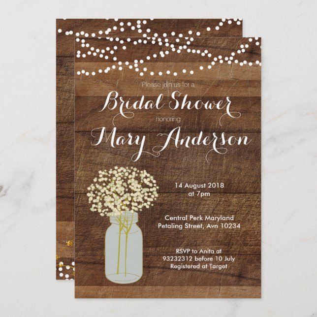 Mason Jar Bridal Shower Invitations (Front/Back)