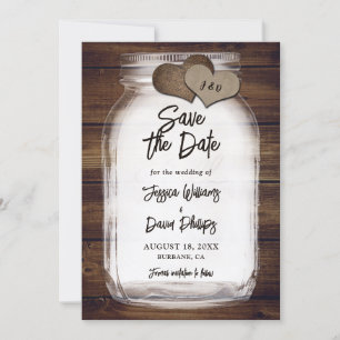 Mason Jar Burlap Hearts Monogram Wedding Save The Date