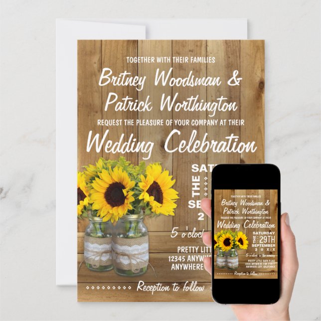 burlap mason jar wedding invitations