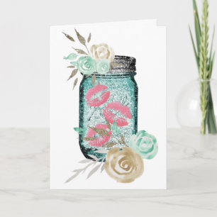 Mason jar butterfly kisses flower cute blue pink card