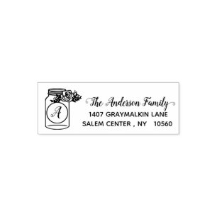 Mason Jar Calligraphy Address Family Handwritten Self-inking Stamp