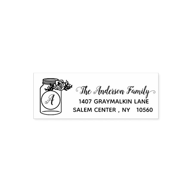 Mason Jar Calligraphy Address Family Handwritten Self-inking Stamp (Design)