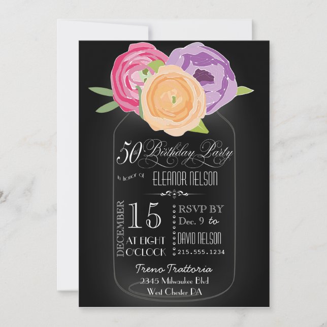 Mason Jar Chalkboard 50th Birthday Invitation (Front)
