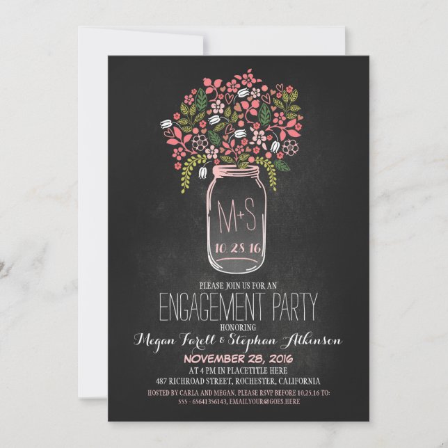 mason jar chalkboard engagement party invitation (Front)