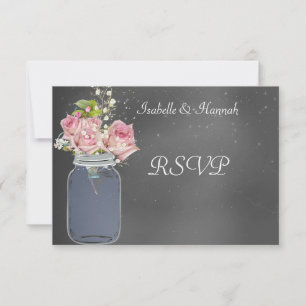 Mason Jar, Chalkboard, Lesbian Wedding RSVP Card