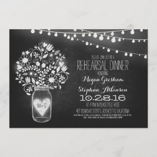 mason jar chalkboard string light rehearsal dinner invitation