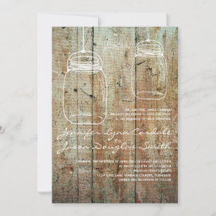 Mason Jar Country Barn Wood Wedding Invitations
