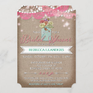 Mason Jar Country Rose Bridal Shower Invite