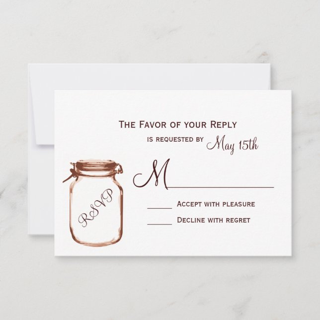 Mason Jar Country Rustic Wedding RSVP Cards (Front)