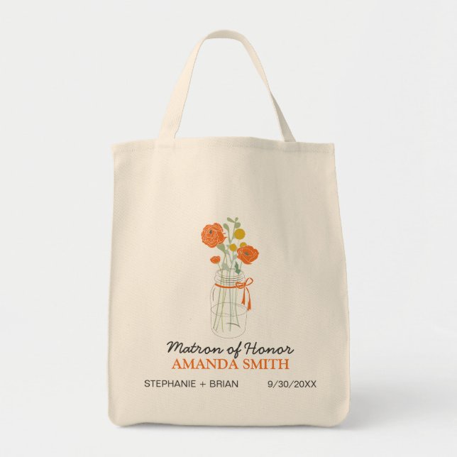 Mason Jar Custom Wedding Party Tote Bag (coral) (Front)
