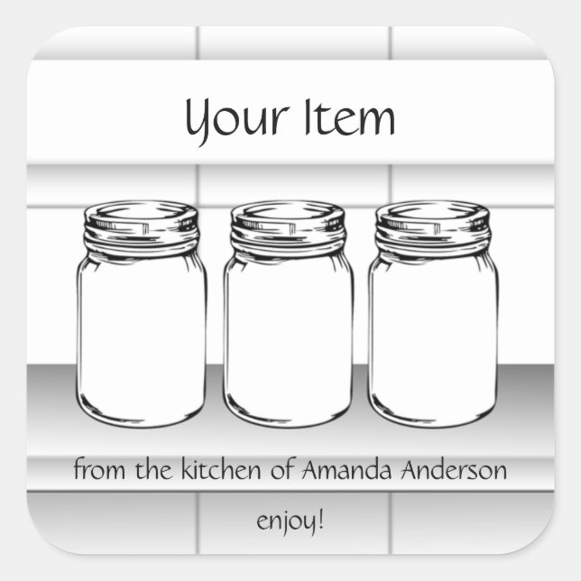 Mason Jar Custom Your Item Moden Sq Product Label (Front)