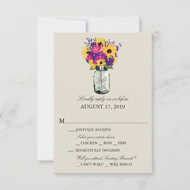 Mason Jar Daisies and Sunflowers | RSVP Card (Front)