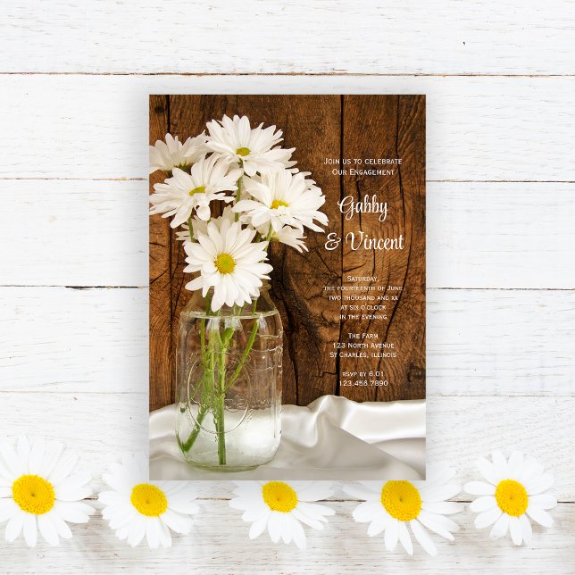 Mason Jar Daisies Country Engagement Barn Party Invitation (Creator Uploaded)