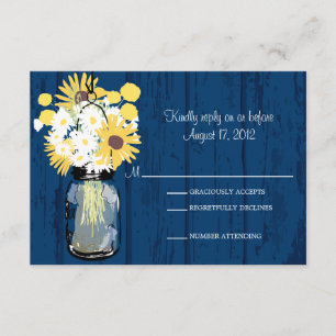 Mason Jar Daisies Sunflowers & Billy Balls RSVP Card