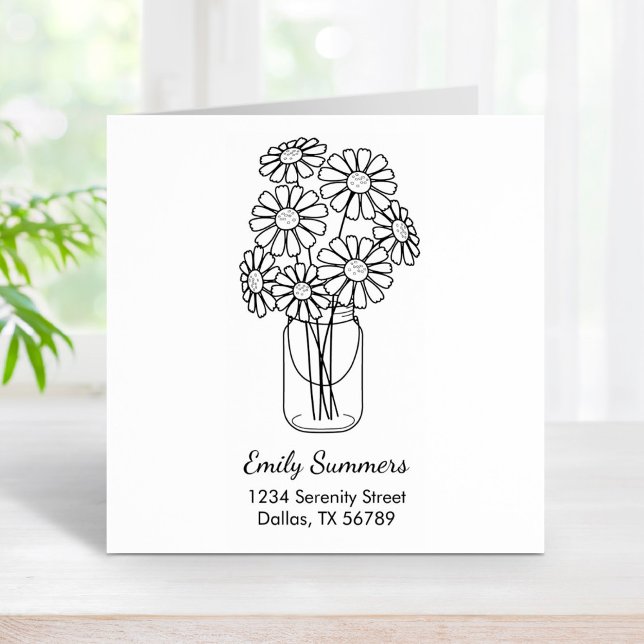 Mason Jar Daisy Flowers Address Rubber Stamp (Creator Uploaded)