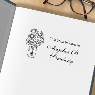 Mason Jar Daisy Flowers Bouquet Bookplate Rubber Stamp