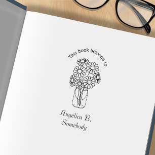 Mason Jar Daisy Flowers Bouquet Bookplate Rubber Stamp