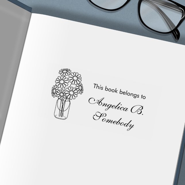 Mason Jar Daisy Flowers Bouquet Bookplate Self-inking Stamp (Creator Uploaded)