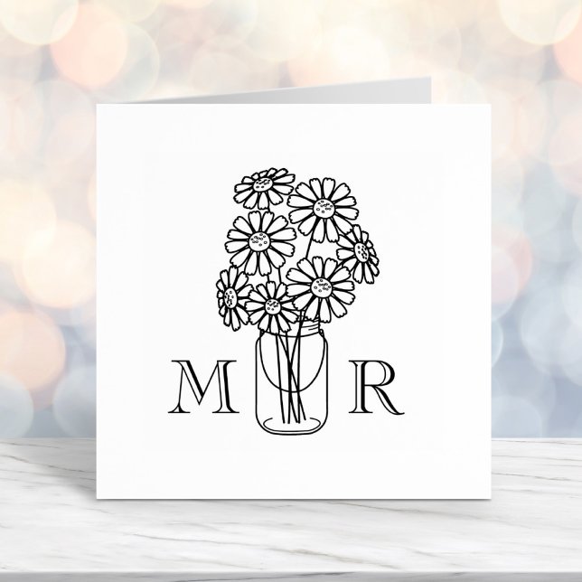 Mason Jar Daisy Flowers Wedding Monogram Initials Self-inking Stamp (Creator Uploaded)