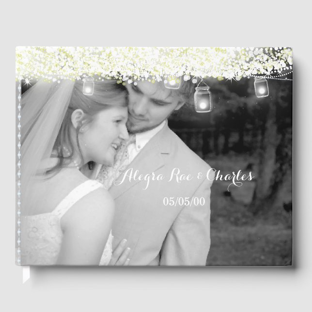 Mason Jar Elegant Under the Stars Wedding Photo Guest Book (Front)