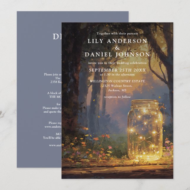 Mason Jar Enchanted Forest All In One Wedding Invitation (Front/Back)