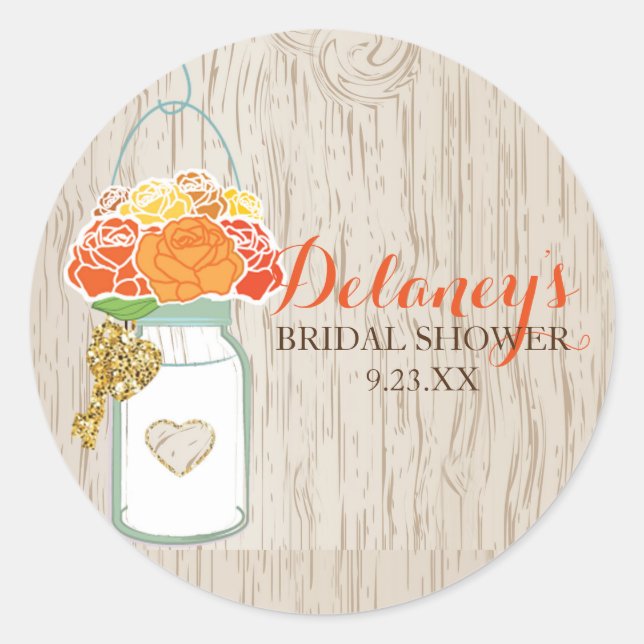 Mason Jar Fall glitter bridal shower stickers (Front)