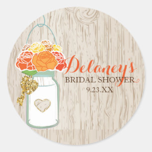 Mason Jar Fall glitter bridal shower stickers