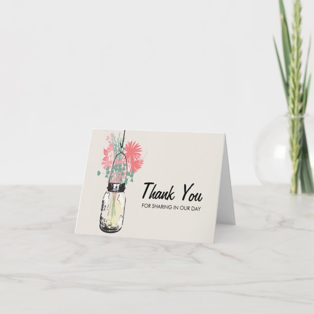 Mason Jar filled with Wilflowers Thank You Card (Front)