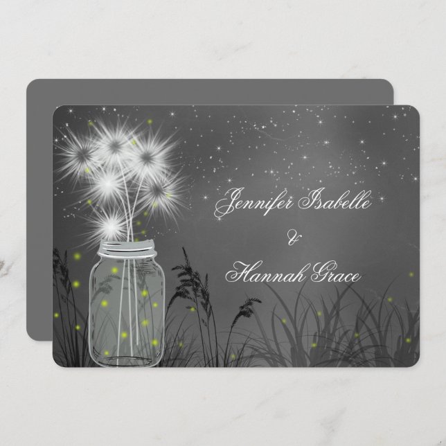 Mason Jar, Fireflies, Chalkboard, Wedding Invite (Front/Back)