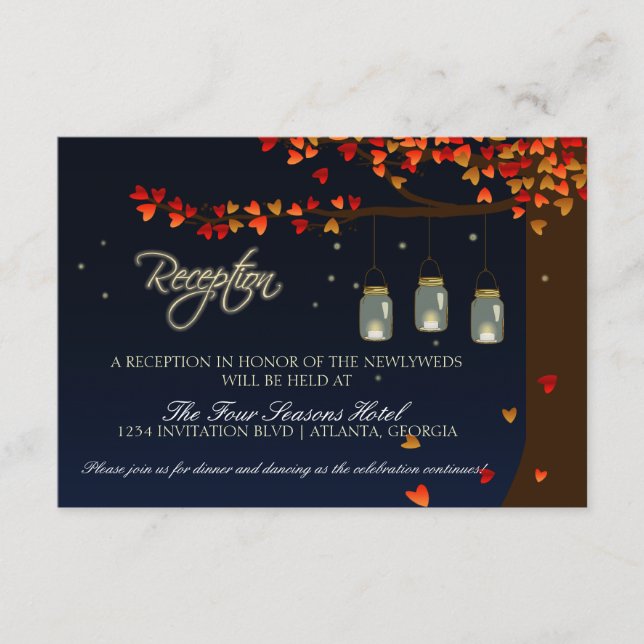 Mason Jar Fireflies Oak Tree Reception Enclosure Card (Front)