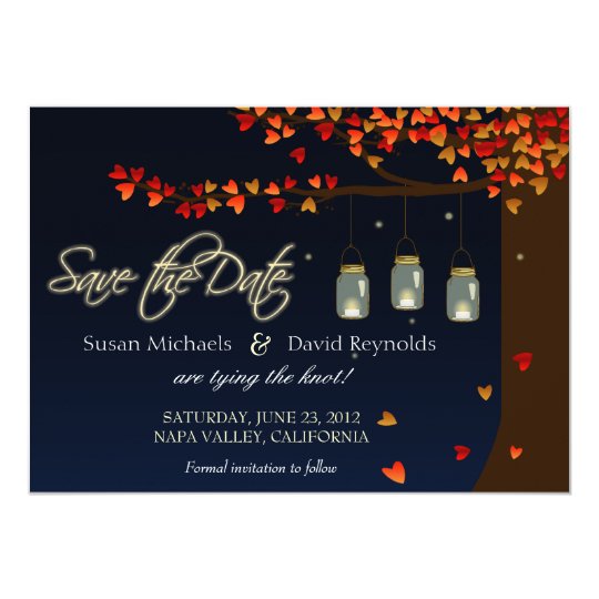 Mason Jar Fireflies Oak Tree Save the Date Card