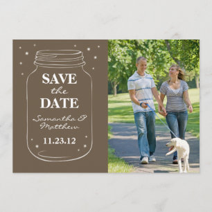 Mason Jar Fireflies Photo Save the Date Brown