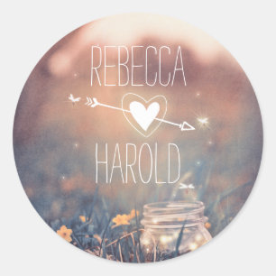 Mason Jar Fireflies Rustic Wedding Classic Round Sticker