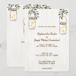 Mason Jar & Fireflies Rustic Wedding Invitations