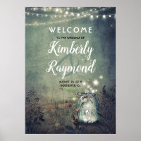 Mason Jar Fireflies Rustic Wedding Welcome Sign