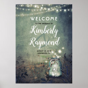 Mason Jar Fireflies Rustic Wedding Welcome Sign