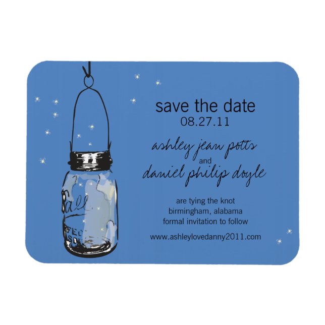 Mason Jar & Fireflies Save the Date Magnet (Horizontal)