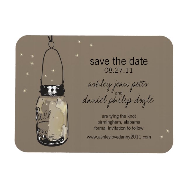 Mason Jar & Fireflies Save the Date Magnet (Horizontal)