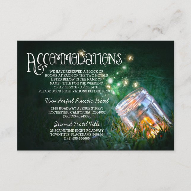 mason jar fireflies wedding accommodations card (Front)
