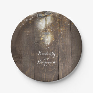 Mason Jar Firefly Lighting Rustic Wedding Paper Plate
