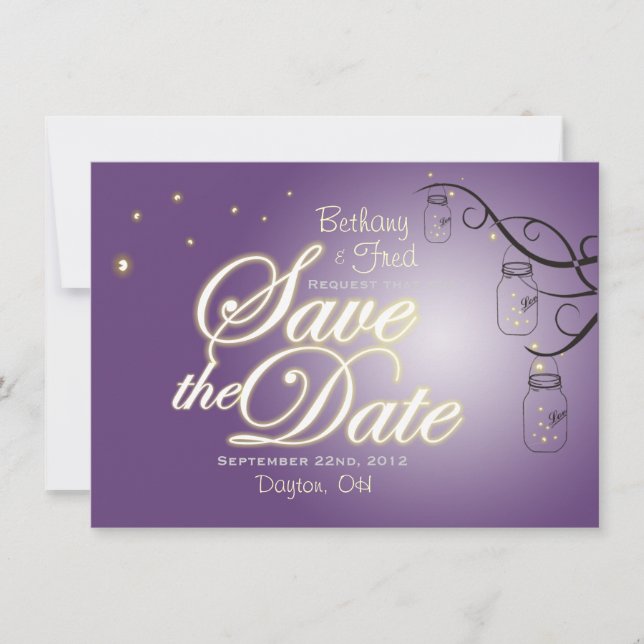 Mason Jar Firefly Lightning Bug Save The Date (Front)